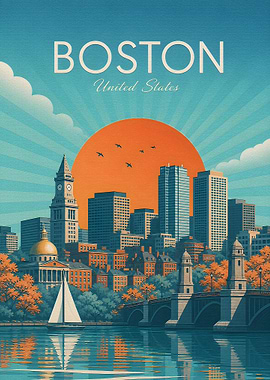 Vintage Style Boston Cityscape Poster