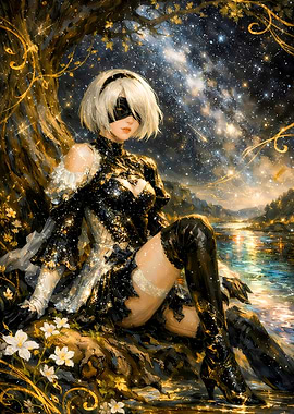 2B from NieR: Automata under stars
