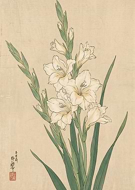 Vintage Japanese Gladiolus Botanical Print