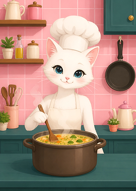 Cat Chef Cooking Soup