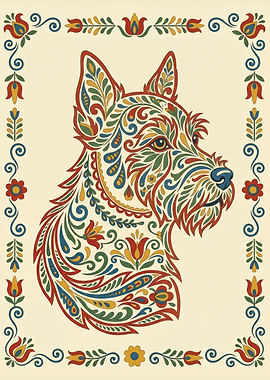 Traditional Kurbits Art Schnauzer Dog Portrait