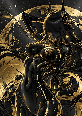 Celestial Demon Goddess in Gold and Black