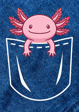Cute Pocket Axolotl in Denim Pocket