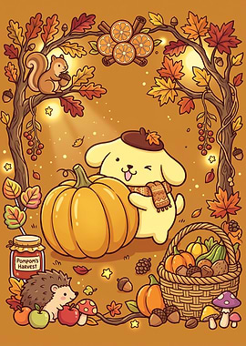 Pompompurin Autumn Harvest Illustration