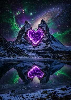 Glowing Amethyst Heart Mountain Landscape