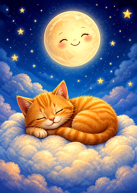 Cute Kitten Sleeping on a Cloud