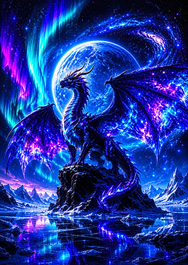 Cosmic Dragon Under Aurora Borealis