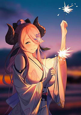 Narmaya with Sparkler at Sunset