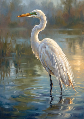 Elegant Great Egret Bird in Wetland