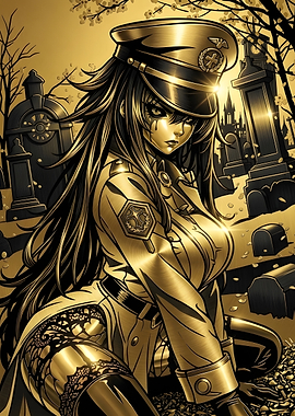 Golden Anime Military Officer in Graveyard