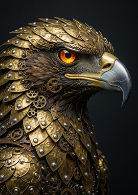 Steampunk Mechanical Golden Eagle Portrait