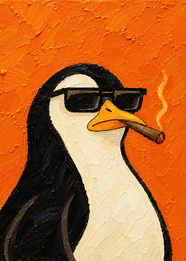 Cool Penguin Smoking Cigar Painting