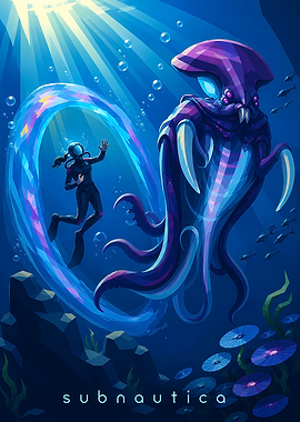 Subnautica Diver and Alien Creature