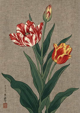 Vintage Style Botanical Tulip Illustration
