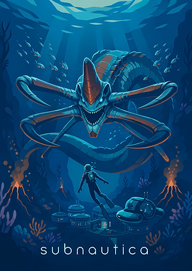 Subnautica Reaper Leviathan Underwater Poster