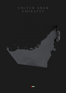 United Arab Emirates Topographic Map - Dark Shaded Relief, 3D Elevation Poster