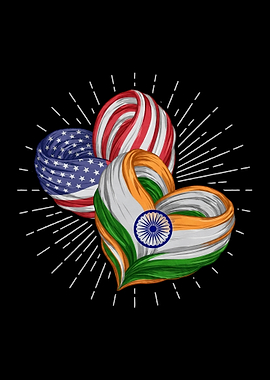 USA and India Heart Flags