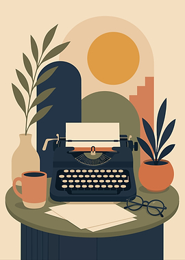 Vintage Typewriter Desk Minimalist Boho Art