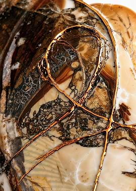 Golden Kintsugi – Brown Marble Texture – Abstract Porcelain #43