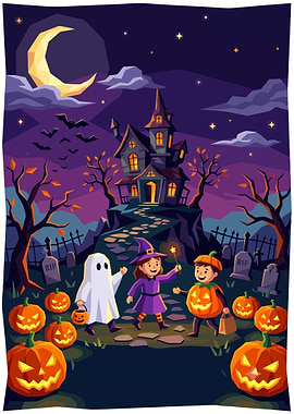 Halloween Night Poster – Haunted House Trick-or-Treat Wall Art