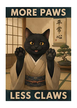 More Paws Less Claws Cat Poster
