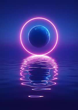 Neon Planet Over Still Water