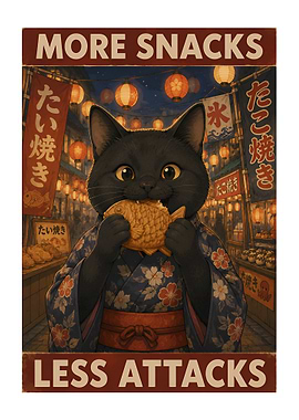 More Snacks Less Attacks Cat Poster