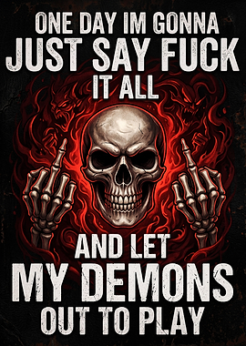 Skull Demon Middle Finger Quote Poster