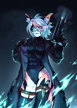 Cyberpunk Catboy Mercenary with Gun