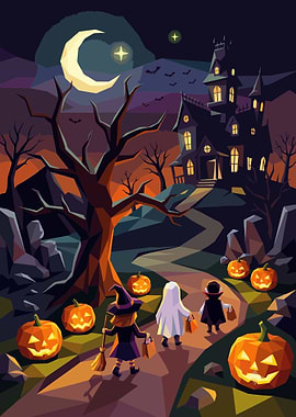 Haunted Mansion Halloween Poster – Spooky Trick-or-Treat Night Wall Art