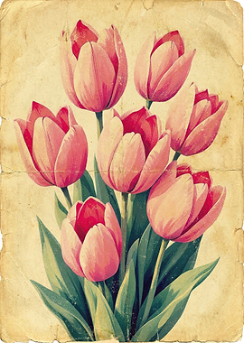 Vintage Style Pink Tulip Bouquet