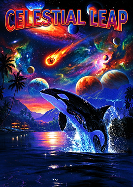 Celestial Leap Orca Space Poster