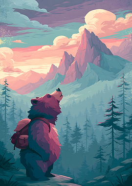 Adventurous Bear in Mountain Landscape