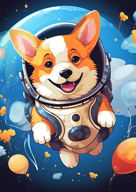 Cute Corgi Astronaut in Space