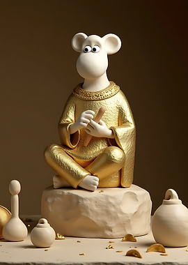 Claymation Style Golden Monk Figure