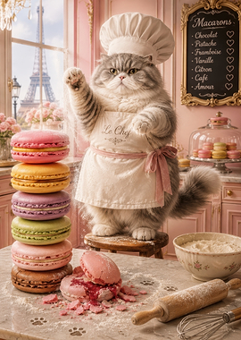 Chef Cat Baking Parisian Macarons
