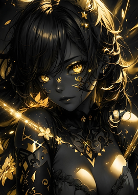 Golden Glow Anime Girl Portrait