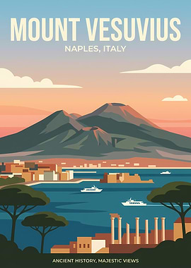 Mount Vesuvius Naples Travel Poster