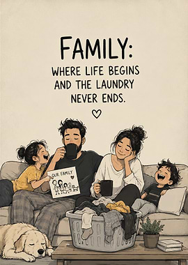 Family Life Laundry Humor Illustration