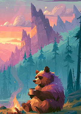 Cozy Bear Camping at Sunset