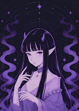 Purple Anime Demon Girl Illustration
