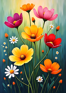 Vibrant Colorful Cosmos and Daisy Bouquet