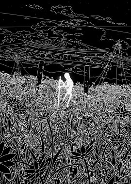 Glowing Skeleton in Flower Field