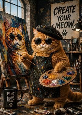 Artist Ginger Cat Painting