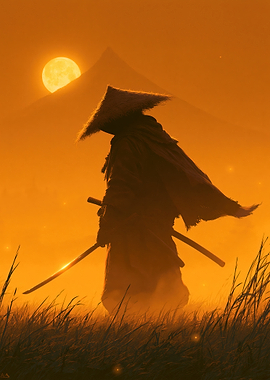 Lone Samurai at Sunset