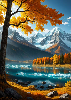 Autumn Mountain Lake Forest Landscape