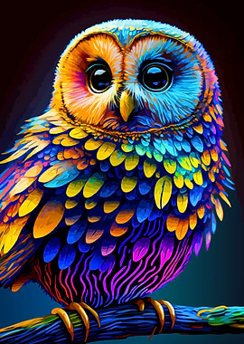 Vibrant Colorful Owl Portrait