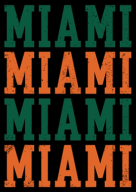 Vintage Miami Typography Wall Art Distressed Collegiate Poster Retro Sports Decor