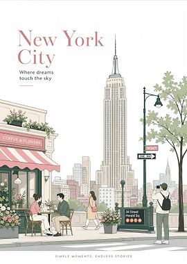 New York City Empire State Vintage Travel Scene