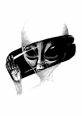 Alien Peering Through Black Rectangular Portal